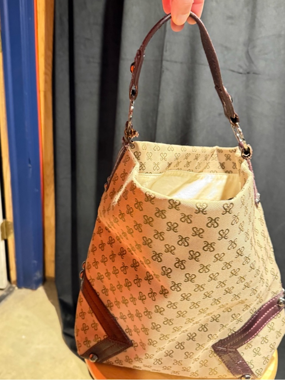 Staccato Beige Monogram Canvas Hobo with Brown Trim